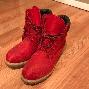 Red Timberland boots